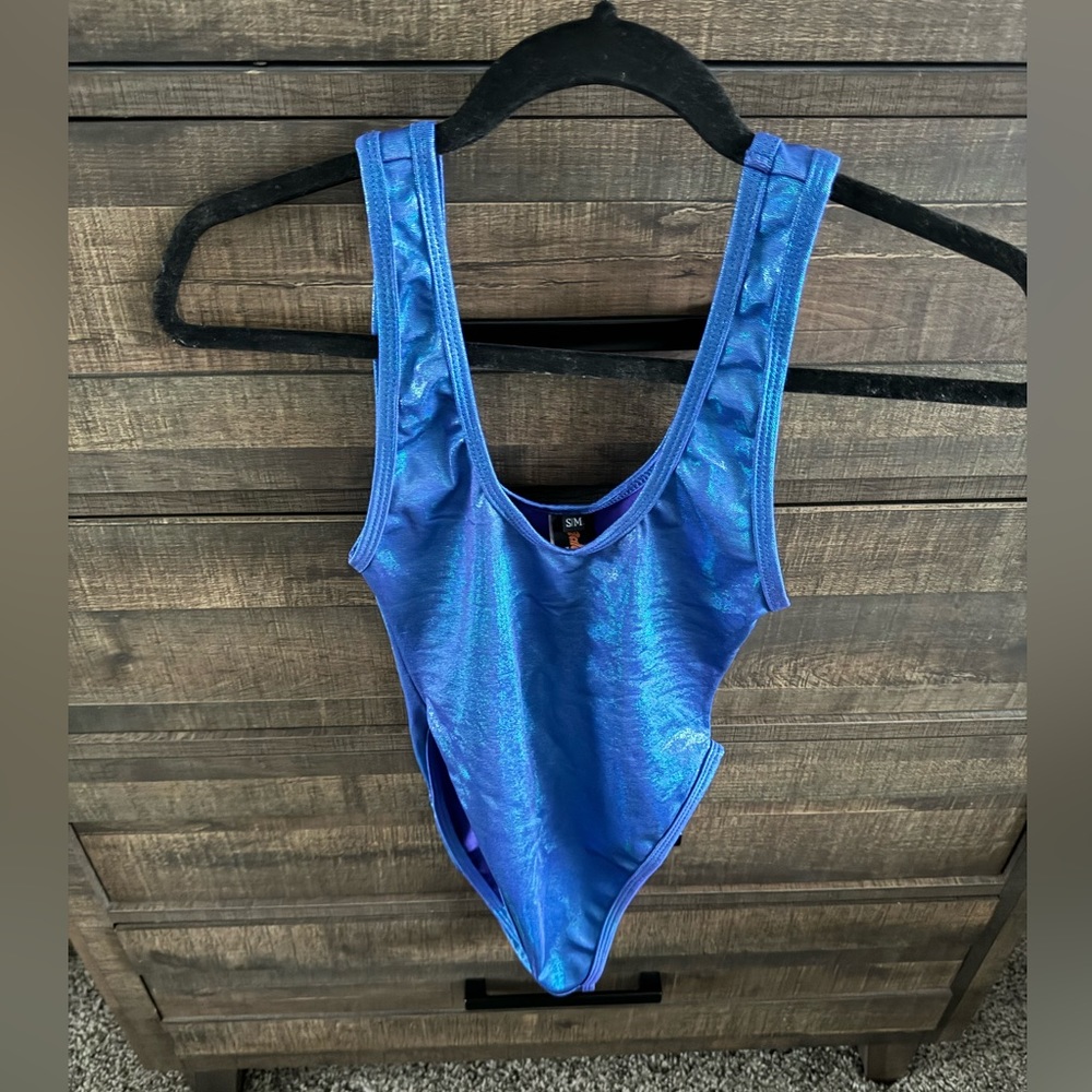 Blue Metallic High Cut Bodysuit